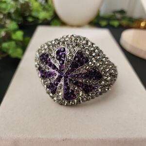 Vintage Chunky Hinge / Clamper Dome Bracelet with Purple Smokey Crystal Stones